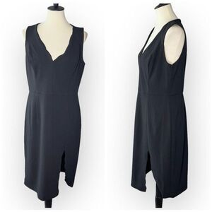Betsey Johnson‎ Scalloped Sleeveless Sheath Dress Knee Length Slit Black 12 NEW